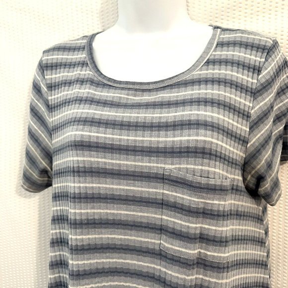 LuLaRoe Womens Gray White Striped Short Sleeve Hi-Lo Dress - Picture 2 of 5